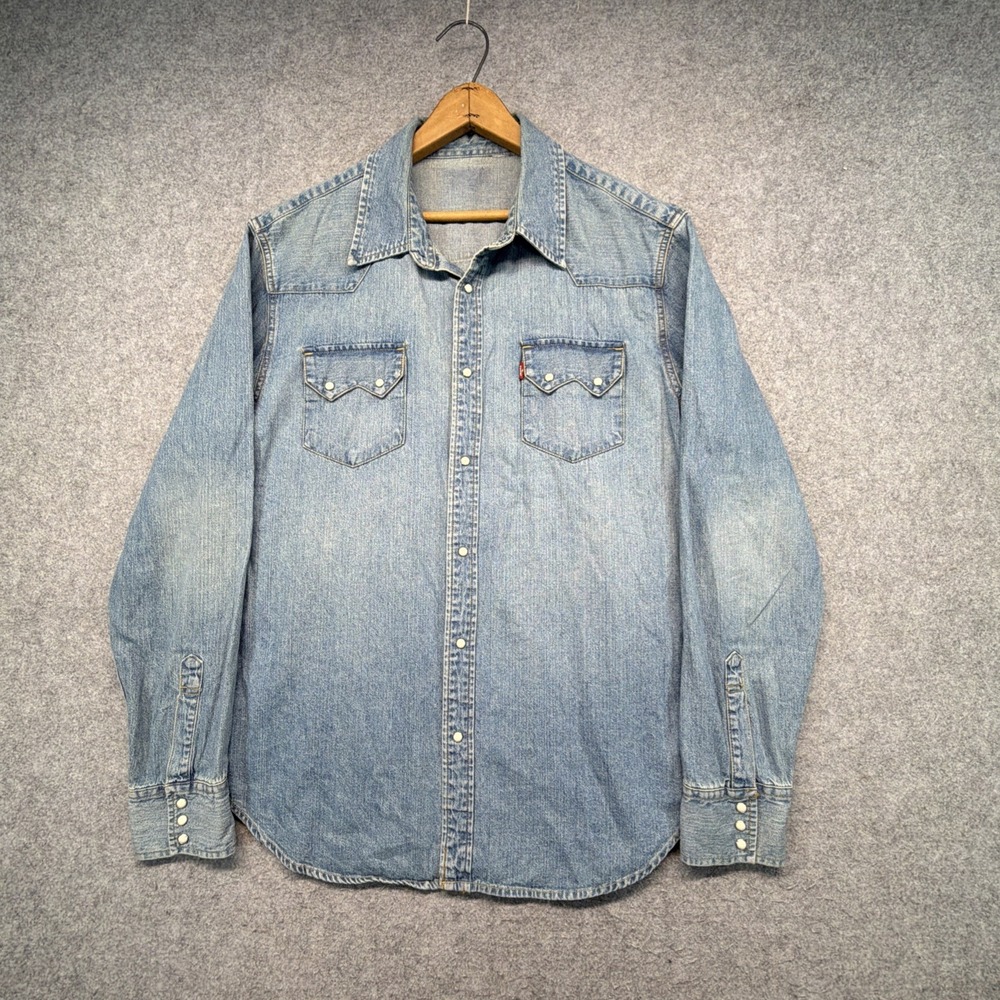 Vintage Levi's Shirt Mens Size XL Western Denim Sawtooth Pearl Snap
